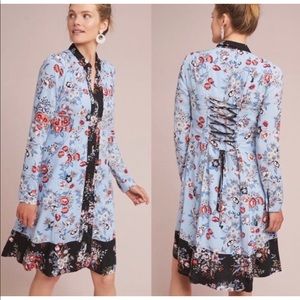 Anthropologie Maeve Corset Back Contrast Floral Shirt Dress Size 6 Medium